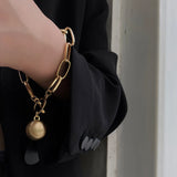 Punk Silver Chain Bracelet with Metal Ball Pendant Charms for Women Men