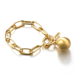 Punk Silver Chain Bracelet with Metal Ball Pendant Charms for Women Men