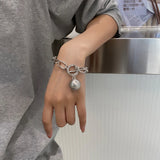 Punk Silver Chain Bracelet with Metal Ball Pendant Charms for Women Men