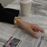 Punk Silver Chain Bracelet with Metal Ball Pendant Charms for Women Men