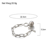 Punk Silver Chain Bracelet with Metal Ball Pendant Charms for Women Men