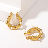 Punk Stainless Steel Pearl Rhinestone Hoop Earrings for Women