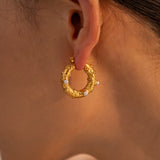 Punk Stainless Steel Pearl Rhinestone Hoop Earrings for Women