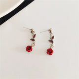 Red Rose Flower Crystal Choker Necklace Wedding Jewelry Set