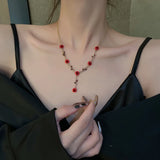 Red Rose Flower Crystal Choker Necklace Wedding Jewelry Set