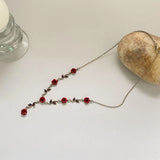 Red Rose Flower Crystal Choker Necklace Wedding Jewelry Set