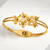 Stainless Steel Floral Charm Bangle Bracelet for Women