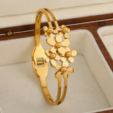 Stainless Steel Floral Charm Bangle Bracelet for Women