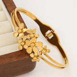 Stainless Steel Floral Charm Bangle Bracelet for Women