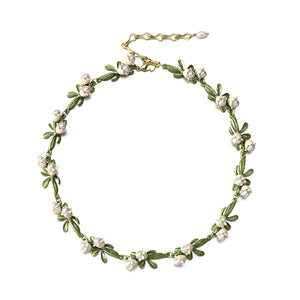 Enamel Bell Orchids Pearl Flowers Choker Necklaces Earring