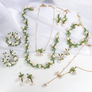 Enamel Bell Orchids Pearl Flowers Choker Necklaces Earring
