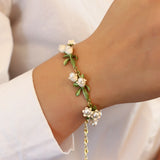 Enamel Bell Orchids Pearl Flowers Choker Necklaces Earring
