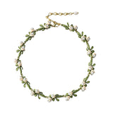 Enamel Bell Orchids Pearl Flowers Choker Necklaces Earring