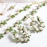 Enamel Bell Orchids Pearl Flowers Choker Necklaces Earring