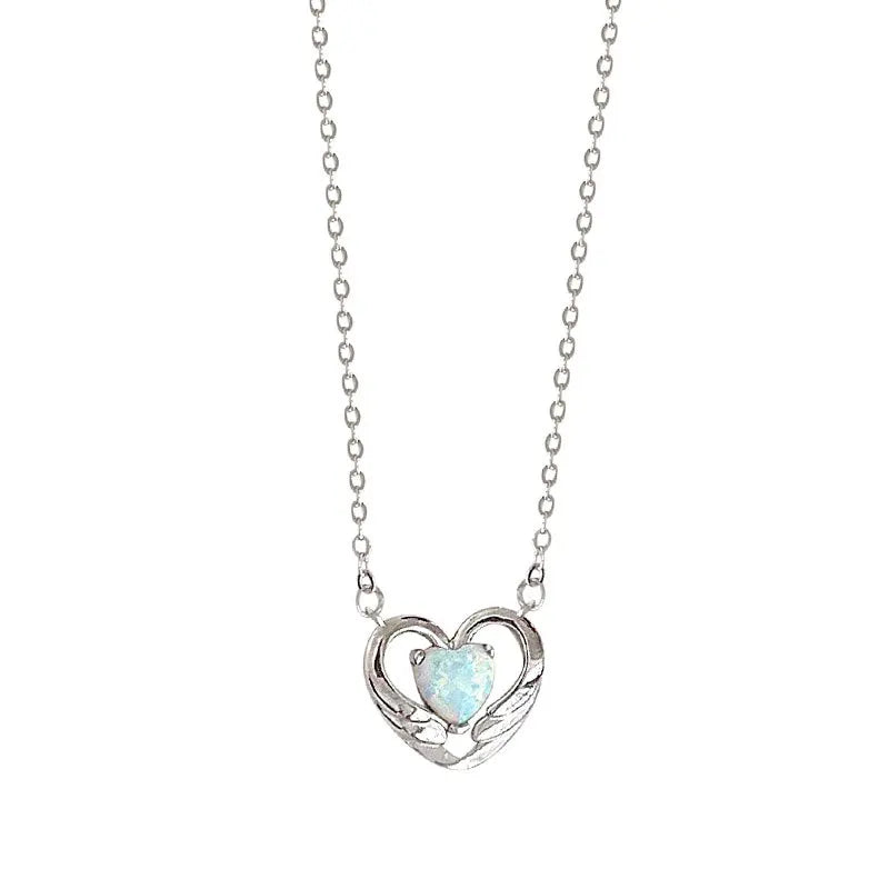 Opal Love Necklace 925 Sterling Silver Clavicle Chain