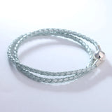 Women's Leather Bracelet Smooth Round Ball Clasp Silver 925 Jewelry