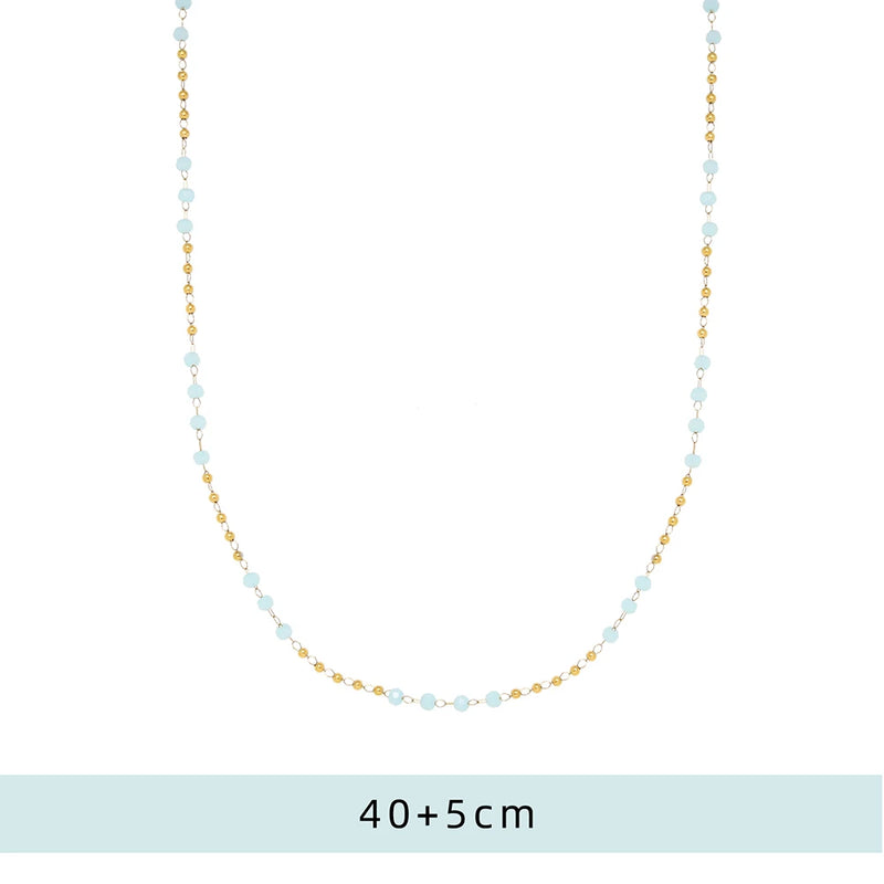Glass Bead Chain Necklace Stainless Steel Plated 18k