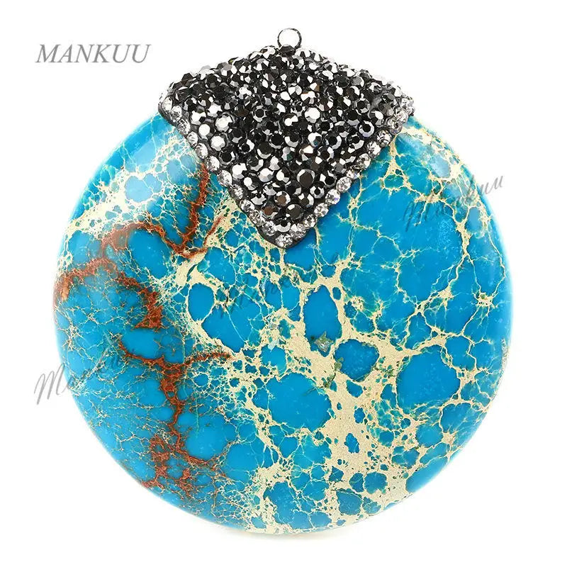 Micro Pave Sea Sediment Jasper Charm Necklace Pendant DIY Jewelry