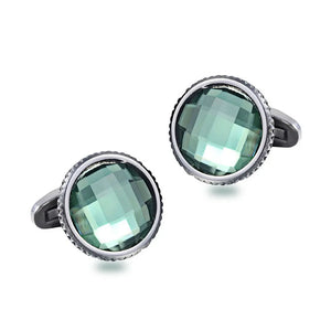 Green Crystal Serrated Steel Cufflinks