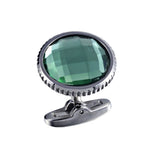Green Crystal Serrated Steel Cufflinks