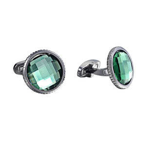 Green Crystal Serrated Steel Cufflinks