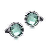 Green Crystal Serrated Steel Cufflinks