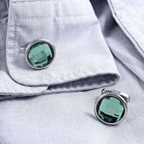 Green Crystal Serrated Steel Cufflinks