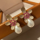 Zircon Gun Flowers Earring Orange Petals Leaves Cubic Jewelry