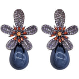 Zircon Gun Flowers Earring Orange Petals Leaves Cubic Jewelry