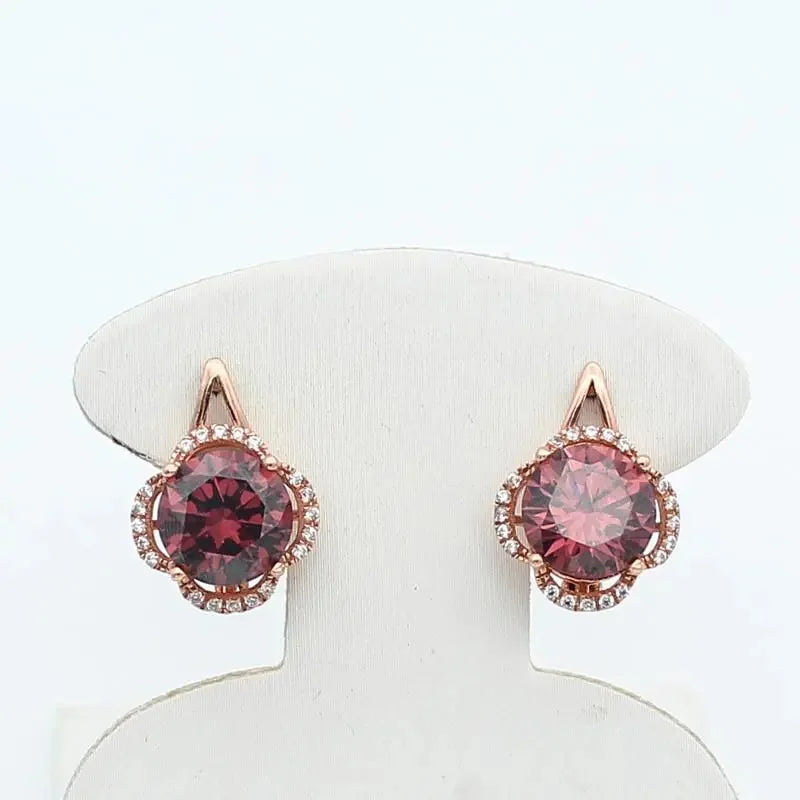 Purple Gem Flower Earrings 14K Rose Stud Jewelry