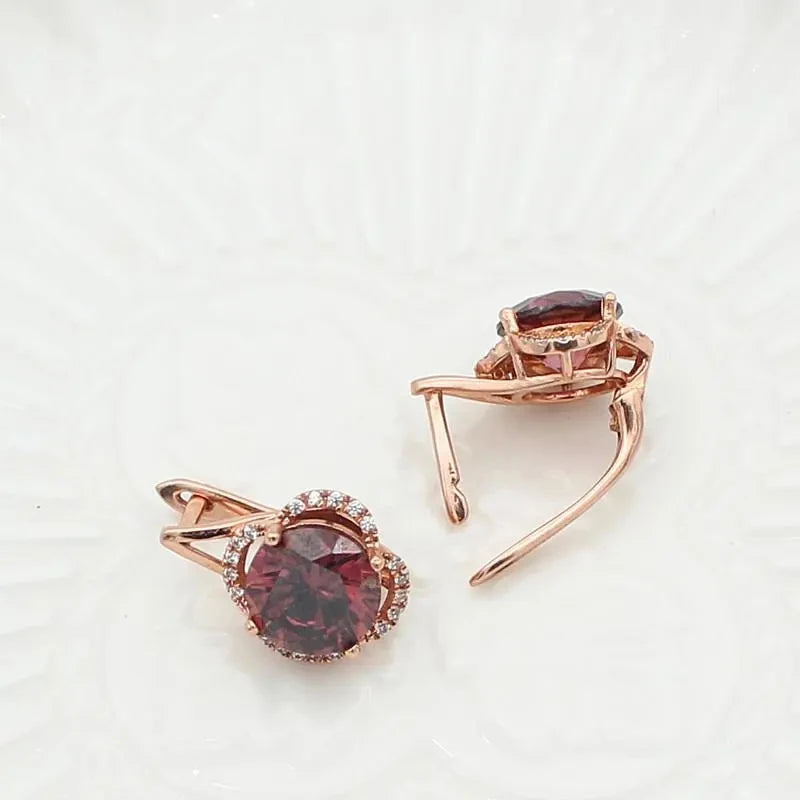 Purple Gem Flower Earrings 14K Rose Stud Jewelry