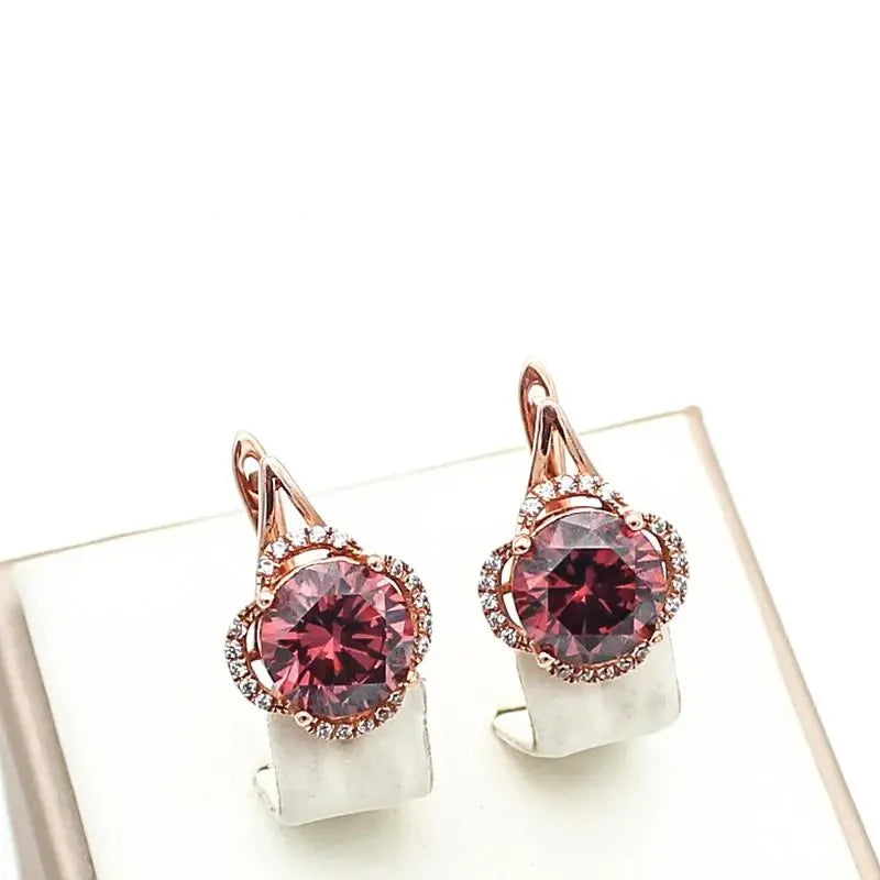 Purple Gem Flower Earrings 14K Rose Stud Jewelry