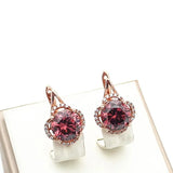 Purple Gem Flower Earrings 14K Rose Stud Jewelry