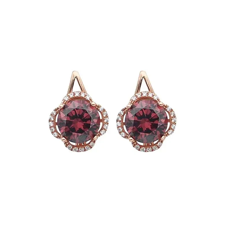Purple Gem Flower Earrings 14K Rose Stud Jewelry