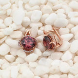 Purple Gem Flower Earrings 14K Rose Stud Jewelry