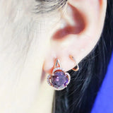 Purple Gem Flower Earrings 14K Rose Stud Jewelry
