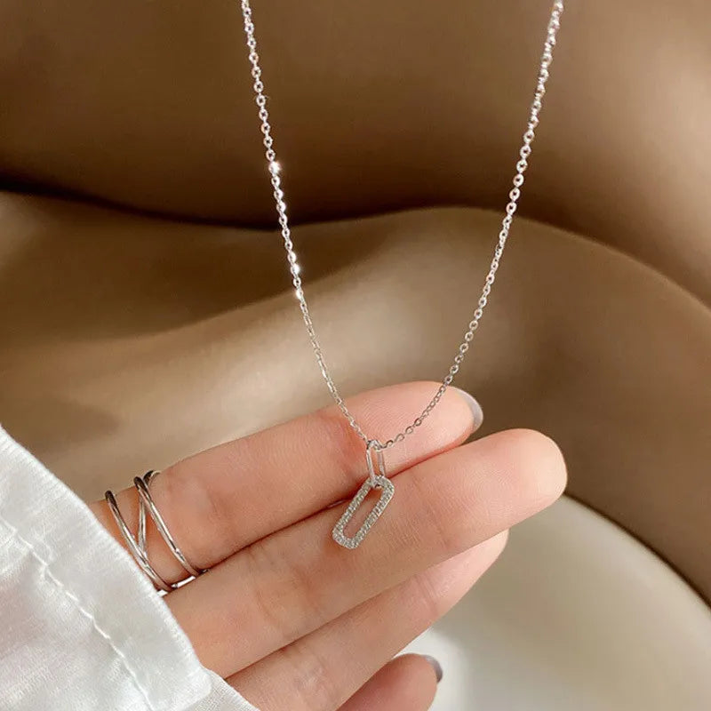 925 Sterling Silver Zircon Geometric Pendant Necklace For Women