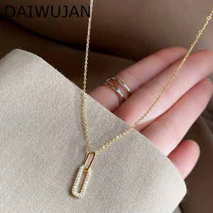 925 Sterling Silver Zircon Geometric Pendant Necklace For Women