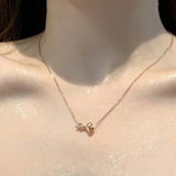 Light Bow Necklace 925 Sterling Silver Plated 18k Rose Women's Pendant Jewelry