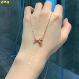 Light Bow Necklace 925 Sterling Silver Plated 18k Rose Women's Pendant Jewelry