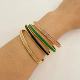 Colorful CZ Bangle Bracelets 18K Plated Stainless Steel Jewelry