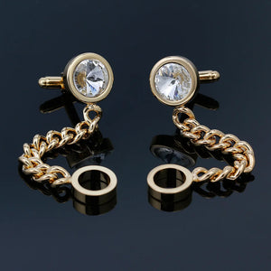 Crystal Inlaid Chain Cufflinks - French Shirts Accessories