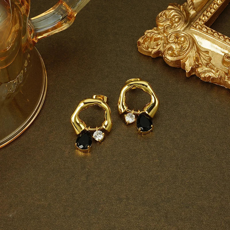 Luxury 18k Retro Geometric Zircon Earrings