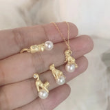 Light Pearl Cats Jewelry Sets Ancient Craftsmanship Art Earrings