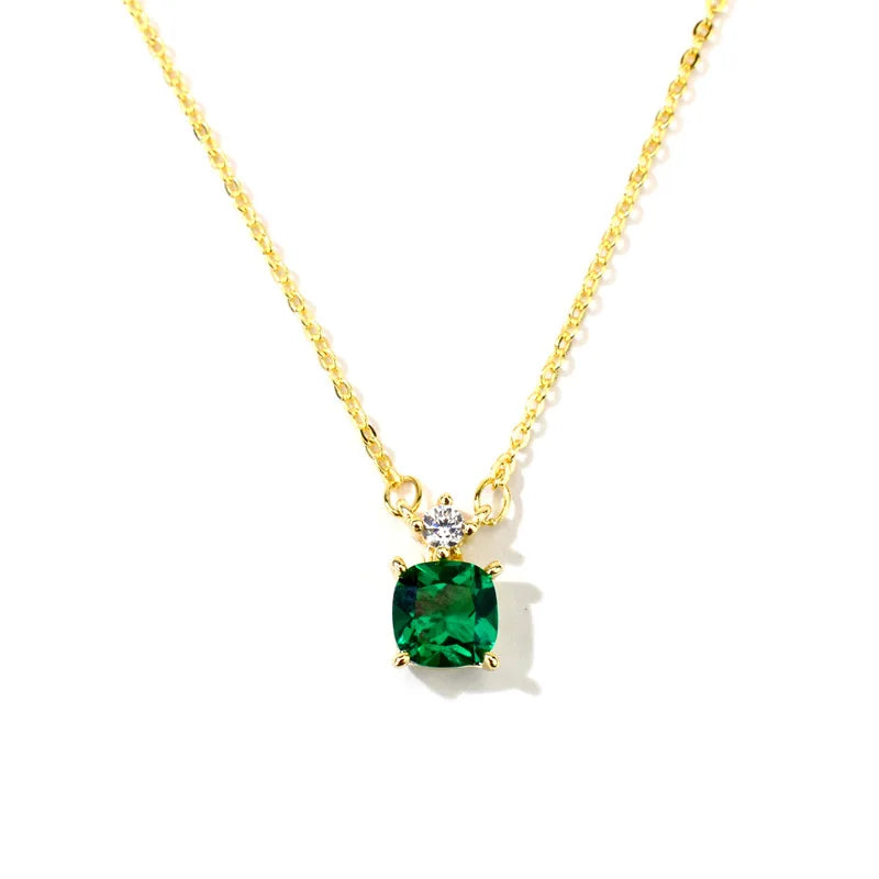 14K Ladies Necklace Emerald Square Zircon Wedding Jewelry