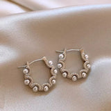 French Retro Pearl Hoop Earrings Crystal Jewelry