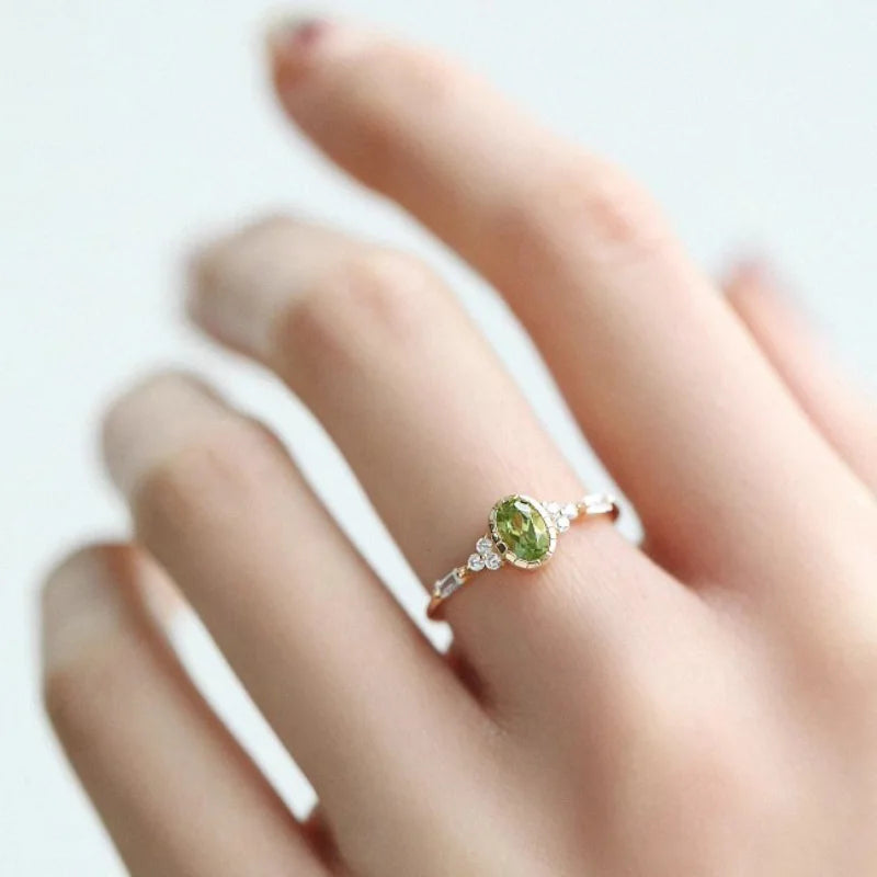 Vintage Olive Green Gem Engagement Ring