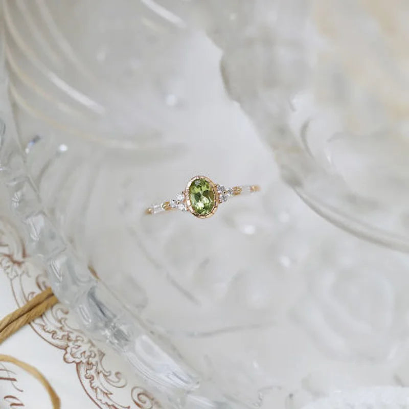 Vintage Olive Green Gem Engagement Ring