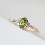 Vintage Olive Green Gem Engagement Ring