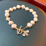 Pearl Buckle Bracelet with Zircon Bee Pendant